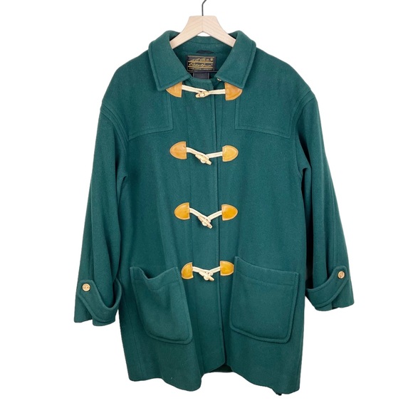 Vintage Eddie Bauer Duffle Coat Hunter Green Wooden Toggle Front Wool Jacket - Picture 11 of 11